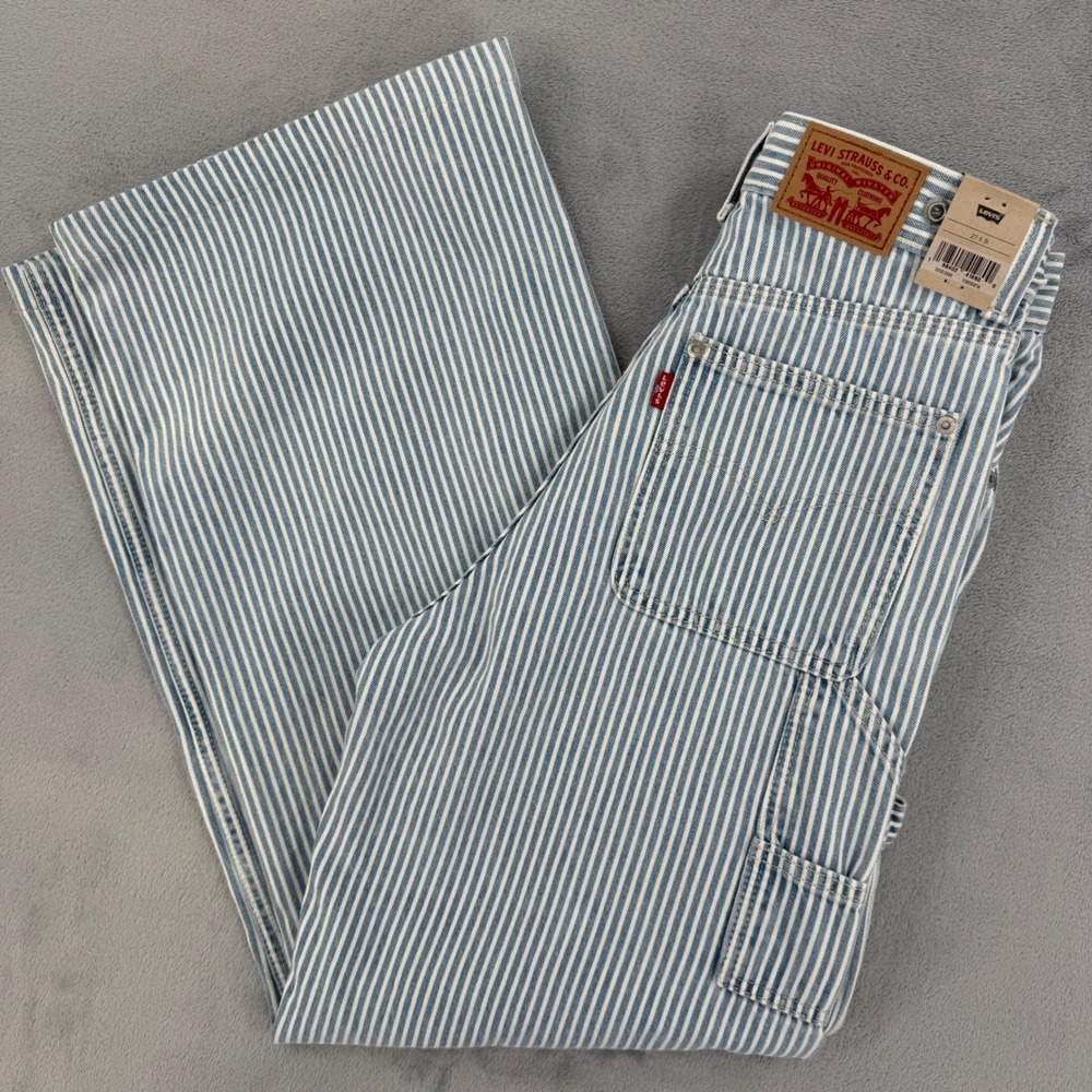 Levis Jeans Womens Sz W27 L31 Cinch Baggy Hickory Stripe Carpenter  Blue White